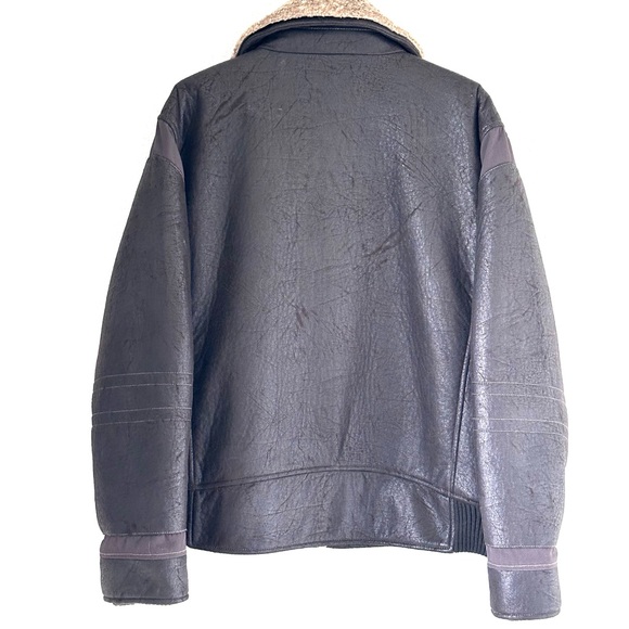 Vintage Calvin Klein Men's Brown Aviation Bomber Jacket with Shearling Collar - Picture 2 of 2